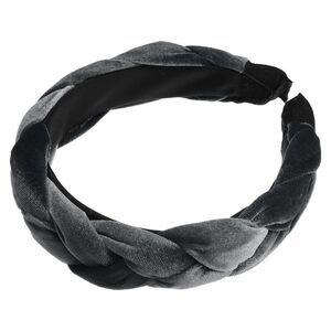 Thick Braided Velvet Headband Hairband Gray 1.2 Inch Wide